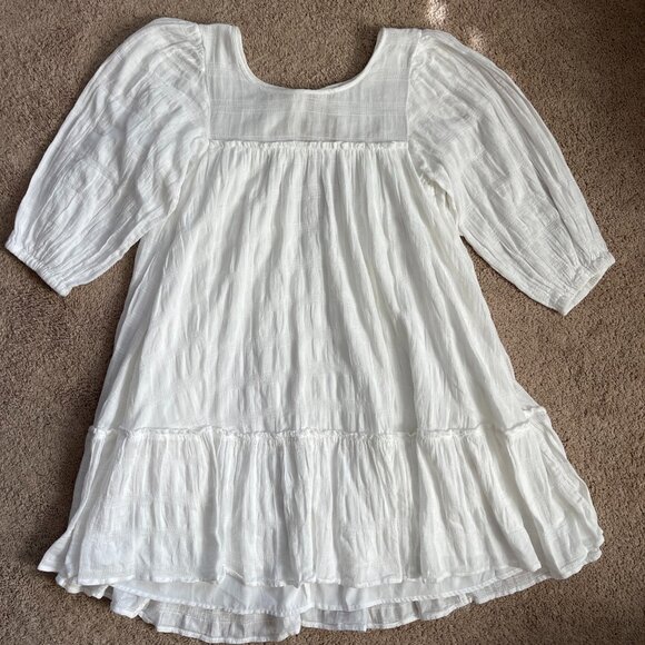 American Eagle Womens M Textured Cotton Bohemian Tiered Ruffle Mini Dress White - Picture 1 of 6